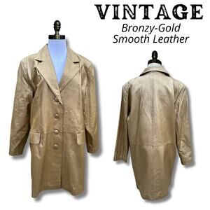 Vintage Gold Metallic Leather Coat StreetStyle StreetWear FlyGirl HipHop Winter